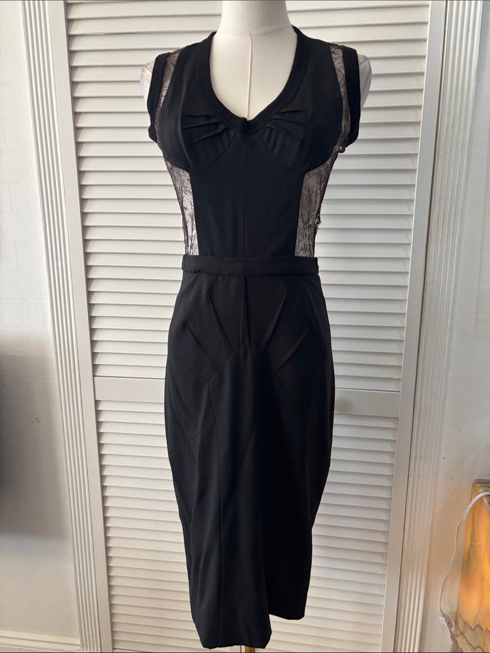 Dolce & Gabbana Black Lace-Inset Midi Dress, US2 - Picture 2 of 11